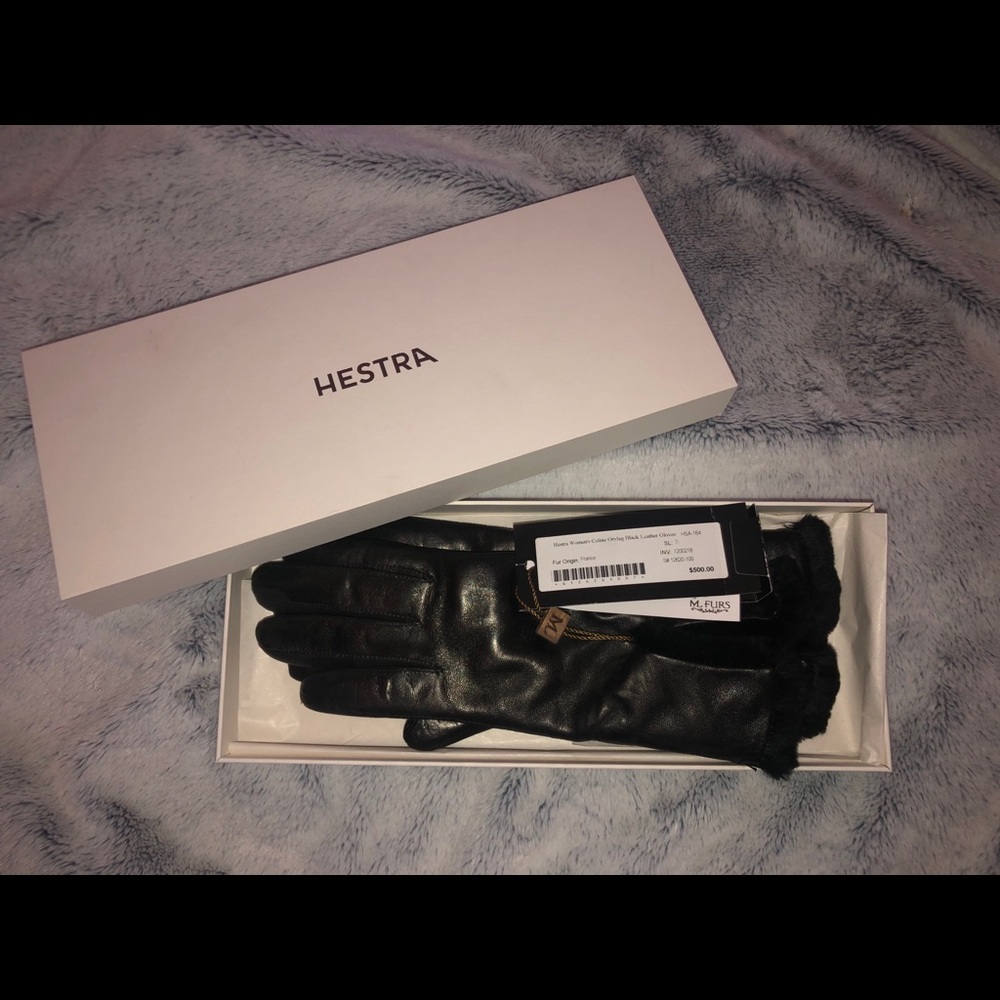 Hestra black leather gloves